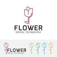 Logo-Design des digitalen Blumenkonzepts vektor