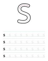 spåra små bokstäver s kalkylblad för barn vektor