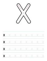 Arbeitsblatt für kleinbuchstaben x nachzeichnen für kinder vektor