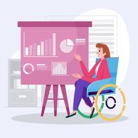 behinderte Frau im Rollstuhl vorliegenden Finanzbericht vektor