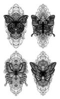 tatueringskonst set fjärilsskiss svart och vitt vektor