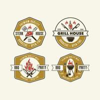 handritad vintage grill hus logotyp badge vektor