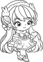 målarbok tecknad flicka söt kawaii manga anime illustration, clipart barn ritning karaktär vektor