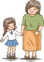 mutter und sohn cartoon, mädchen, niedlich kawaii manga anime illustration clipart kind zeichnung charakter vektor