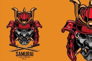 Schädel machen eine Samurai-Helm-Illustration mit gelbem Hintergrund.eps vektor