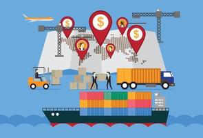 globalt logistikpartnerskap industriellt containerfraktfartyg vektor