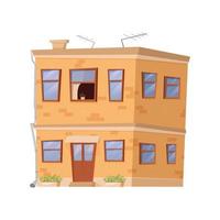 detailliertes niedliches haus, vorstadthaus im karikaturstil lokalisiert auf weißem hintergrund. Vorderansicht mit Fenstern, Türen, Dach. inländischer Wohnsitz, schöner Ort. vektor