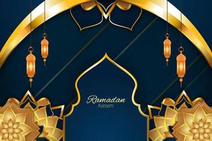 ramadan kareem islamisk bakgrund med element och blå färg vektor