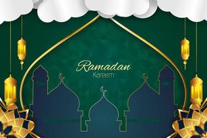 ramadan kareem islamisk bakgrund grön färg med element vektor