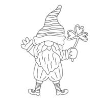 st. Patricks dag rolig tomte med klöver. vektor doodle illustration isolerade på vitt. handritad svart kontur. perfekt för gratulationskort, målarbok. manlig karaktär