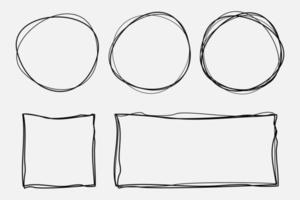 Ställ in ram och cirkel doodle för designreferens. vektor