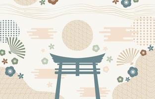 japanischer hintergrund mit blume, welle, wolke und abstrakten elementen vektor