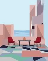 minimalistisches architektonisches illustrationsdesign mit pastellfarben vektor