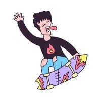 Crazy Boy Freestyle mit Skateboard, Illustration für T-Shirt, Aufkleber oder Bekleidungswaren. im Retro-Cartoon-Stil. vektor