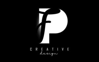 weiße und schwarze buchstaben des pf-logos mit minimalistischem design. buchstaben p und f mit geometrischer und handschriftlicher typografie. vektor