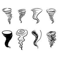 uppsättning doodle tornado isolerad på vit bakgrund. orkan. handritad designelement set. vektor illustration.