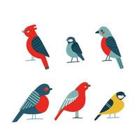 fågelskådning ikonuppsättning. röd norra kardinal, robin chickadee fågel poserar. abstrakt platt tecknad platt vektor. stadsparken bakgård fåglar tecken. minimalism enkelhet design. djurliv banner element. vektor