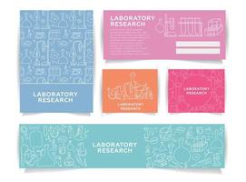 vetenskap information kort set. laboratoriemall av flår, tidningar, affischer, bokomslag, banderoller. kemi infographic koncept bakgrund. vit linje pannern av vetenskaplig experimentutrustning vektor