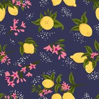 Sommer tropisches nahtloses Muster mit bunten Zitronen und flowers.vector Zitrusfrüchte Hintergrund. modernes exotisches Blumendesign für Papier, Einband, Stoff, Inneneinrichtung und andere Benutzer. vektor