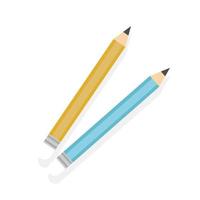 gula och blå pennor med gummisuddgummi. vässad detaljerad kontorsmockup, skolinstrument, kreativitet, idé, utbildning och designsymbol. vektor illustration isolerad på vit bakgrund.