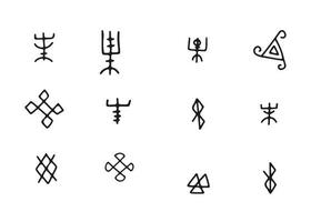 enkla futhark norrländska isländska och vikinga runor set. magiska handritningssymboler som skriptade talismaner. vektor antika runor av vikingar. galdrastafir, mystiska tecken på tidig nordmagi. etnisk nordisk viking