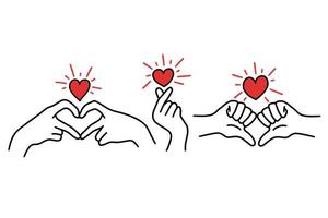 kvinnor flicka hand kärlek gest med härd platt linje konst illustration vektor