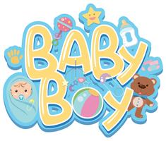Font design för ord baby boy med baby och leksaker vektor