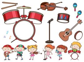 Olika musikinstrument och barn vektor