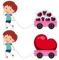 Junge mit rosa Wagen mit Herzformen vektor