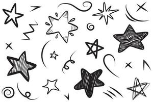 uppsättning av svarta handritade doodle stjärnor i isolerad på vit bakgrund. vektor