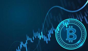 tillväxt i bitcoin-företag. diagrammet visar en kraftig ökning av priset på bitcoin. investera i virtuella tillgångar. investeringsplattform med diagram och bitcoinmynt. vektor design