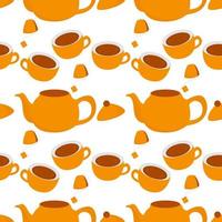 Nahtloses Muster aus Teekanne, Teetasse und Teebeutel vektor