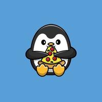 niedlicher pinguin isst pizza-cartoon-vektor-symbol-illustration. Tierfutter-Icon-Konzept isolierter Premium-Vektor. flacher Cartoon-Stil vektor