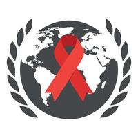 Welt-AIDS-Tag. rotes Band auf dem Hintergrund des Globus. vektor