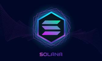 solana sol logo.crypto währung lila thema hintergrund.neon design. vektor