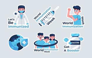 samling av klistermärken för världens immuniseringsvecka vektor