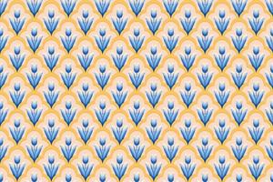 blå blomma på elfenben, vit, gul geometrisk etnisk orientalisk mönster traditionell design för bakgrund, matta, tapeter, kläder, omslag, batik, tyg, vektorillustration broderistil vektor