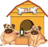 Zwei Hunde trinken Wein vor Pethouse vektor