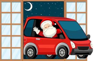 weihnachtsthema weihnachtsmann im auto an der tür vektor