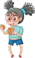 ein Mädchen, das Fast Food auf weißem Hintergrund isst vektor