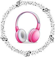 ein rosa Kopfhörer mit Noten auf weißem Hintergrund