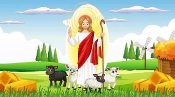 Jesus und Tiere in der Farmszene vektor