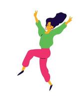glad dansande tjej. vektor. illustration av en skrattande ung kvinna. karaktär för dansstudion. platt stil. positiv sexig kvinna. karaktär i disco. njuter av livet. vektor