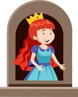 Fantasy-Prinzessin-Figur am Fenster auf weißem Hintergrund vektor