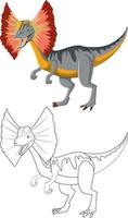 dilophosaurus dinosaurie med sin doodle kontur på vit bakgrund vektor