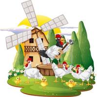 en isolerad scen med en grupp kycklingar i tecknad stil vektor