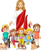 Jesus och barn på vit bakgrund vektor