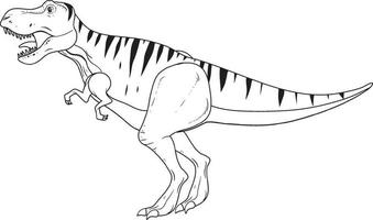 ttyrannosaurus rex dinosaurie doodle kontur på vit bakgrund vektor