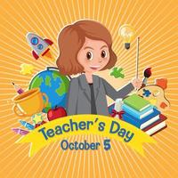 Happy Teacher's Day Poster mit Schulgegenständen vektor