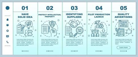 starta lokal produktion onboarding mobil webbsidor vektor mall. kvalitetsreklam. responsiv smartphone webbplats gränssnitt idé, linjära illustrationer. webbsida steg skärmar. färg koncept